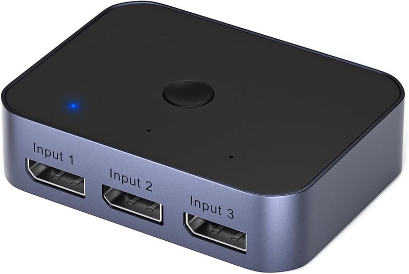 Arector Bi-Directional DisplayPort 1.4 Switcher, 3 in 1 Out 8K DP Switcher Box Supports 8K 30Hz / 4K 120Hz Compatible with TVs Monitors Laptops PC Projectors etc - Image 1